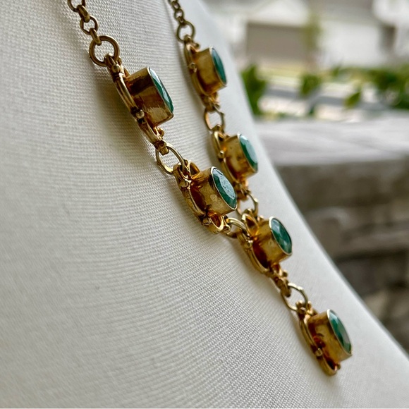 Genuine Natural Emerald/Green Spinel Six Stones Pendant Gold Tone 19" Necklace - Picture 12 of 15